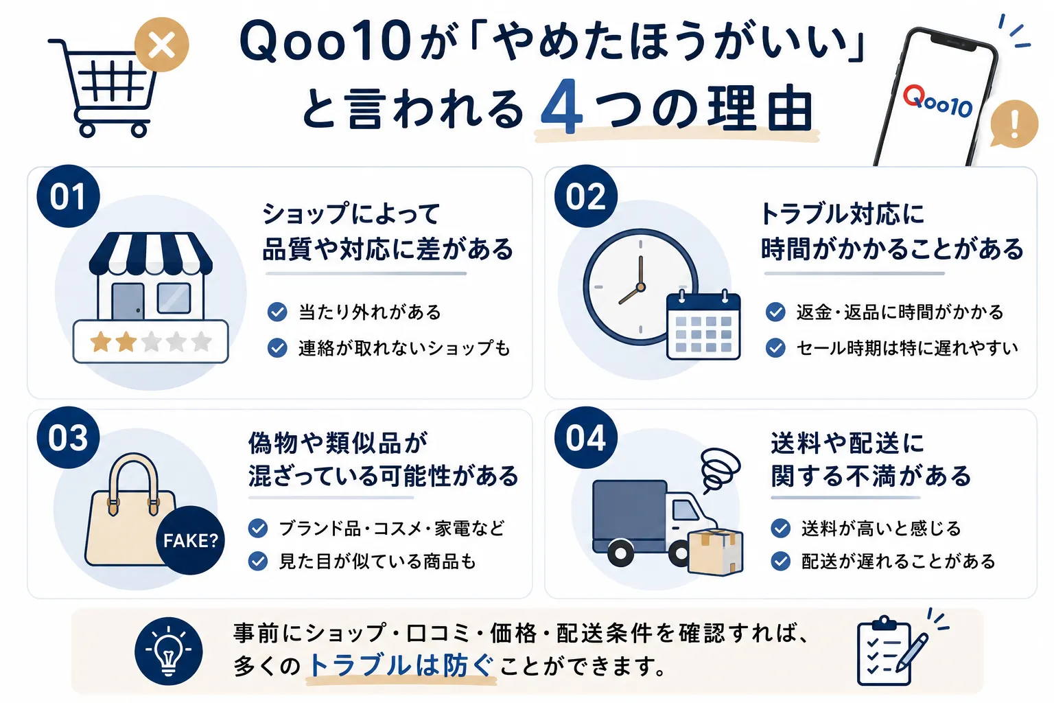 Qoo10がやめたほうがいいと言われる4つの理由とショップ・価格・配送の注意点